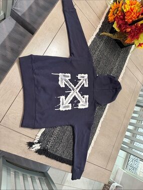 Off-White Navy Hoodie with White Arrow Logo